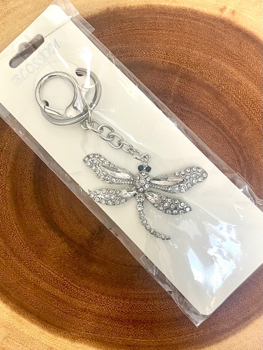 Silver Dragonfly Crystal Keychain Bag Charm by Blossom NIP